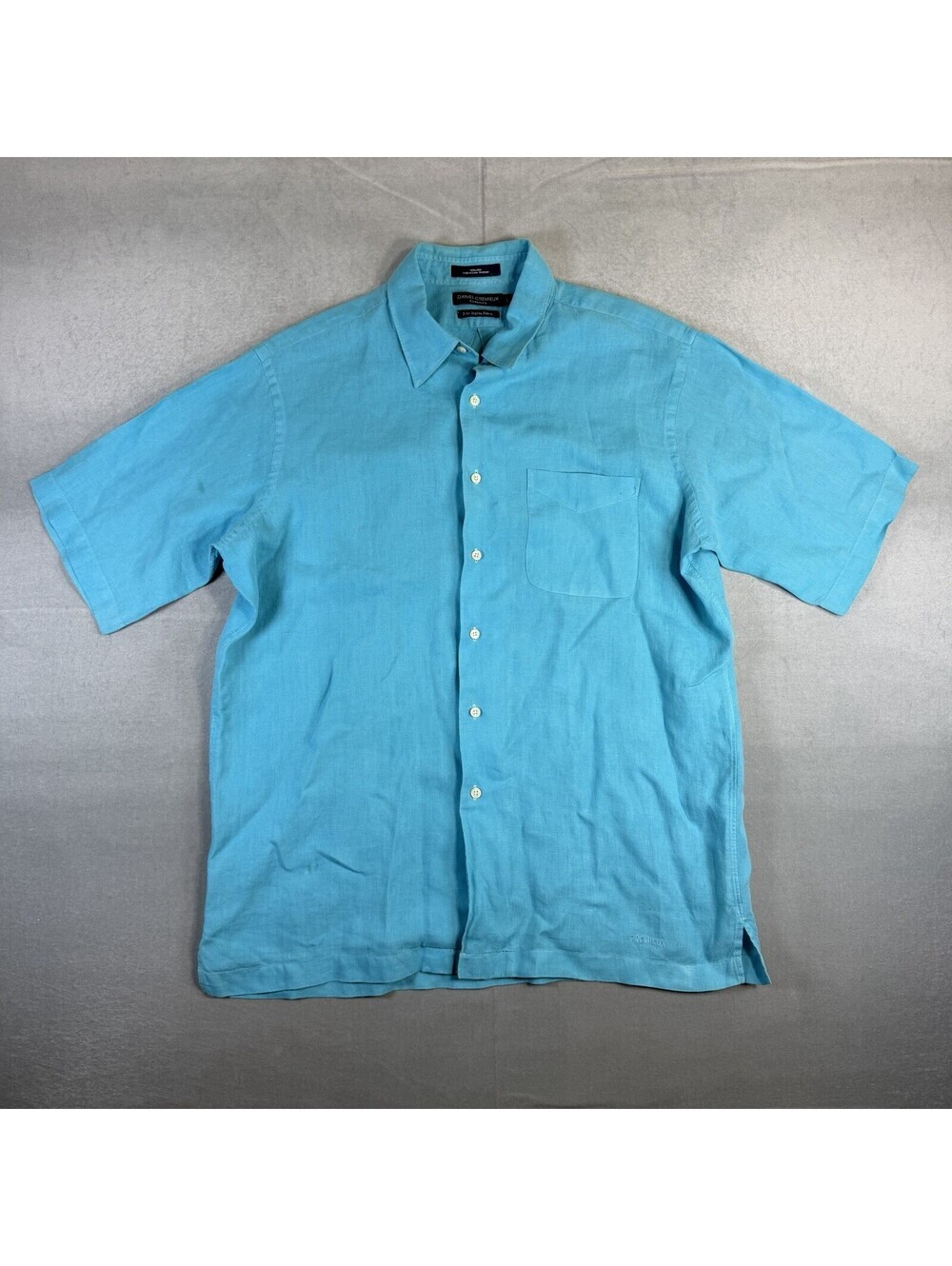 Daniel Cremieux 100% Linen Shirt Mens Large Blue Short Sleeve Italian Fabric